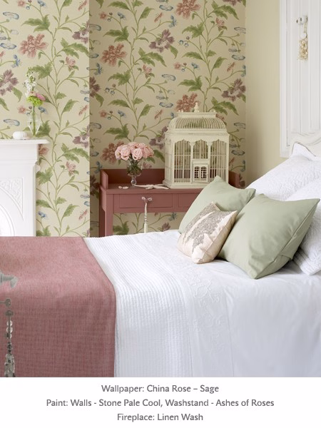 Обои Little Greene Archive Trails China Rose - Sage 0275CHSAGEZ фото в интерьере